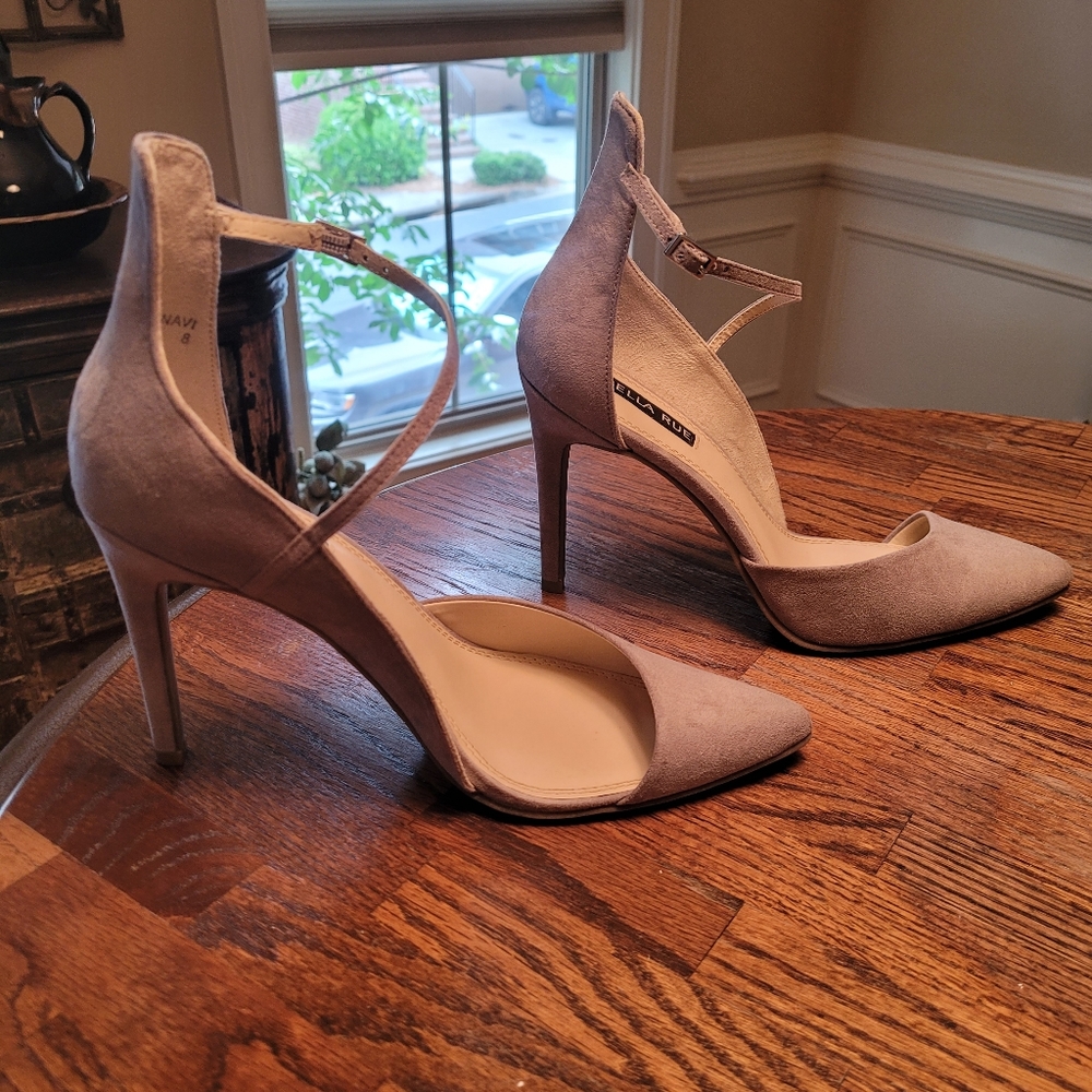 Classic Ankle-Strap Pointed-Toe Pumps - Blush Suede